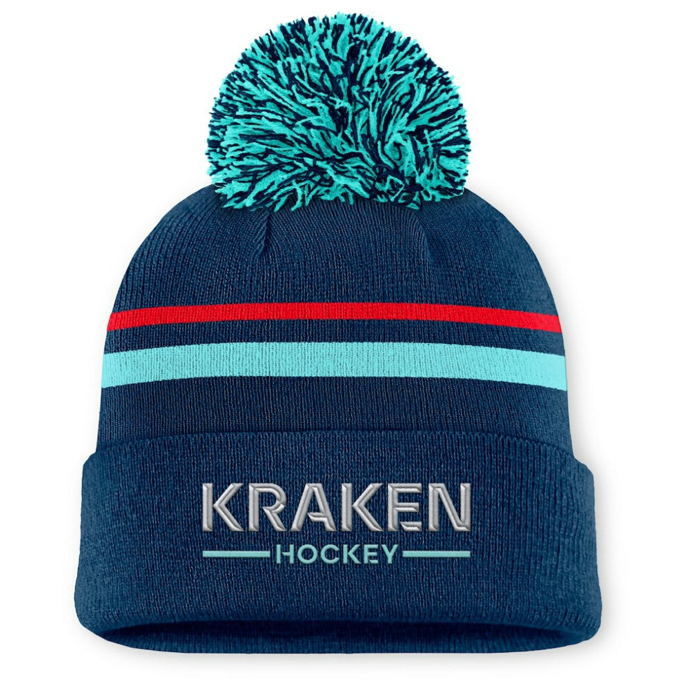 Seattle Kraken Fanatics Women's Authentic Pro Rink Cuffed Knit Hat with Pom