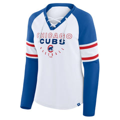 Chicago Cubs Women's Blitz Package Raglan Lace-Up V-Neck Long Sleeve T-Shirt - White/Royal