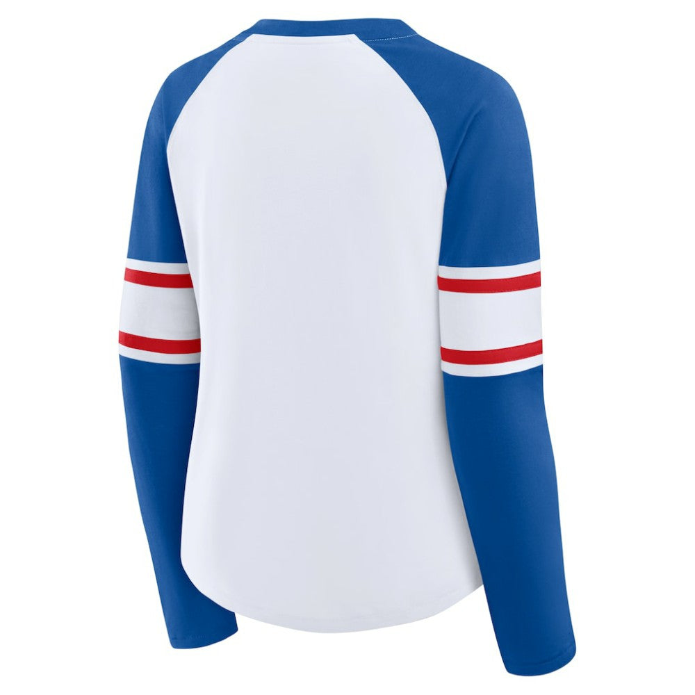 Chicago Cubs Women's Blitz Package Raglan Lace-Up V-Neck Long Sleeve T-Shirt - White/Royal