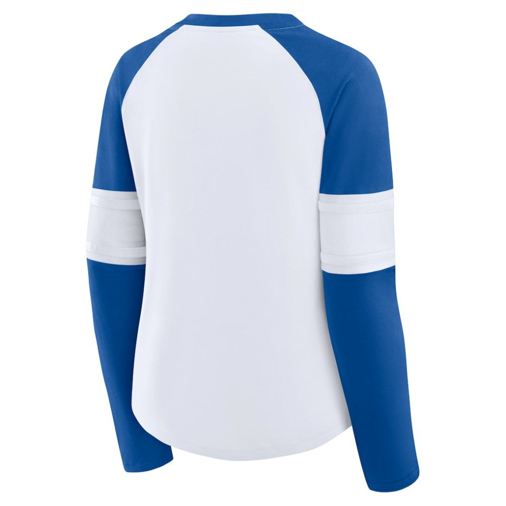 Los Angeles Dodgers Women's Blitz Package Raglan Lace-Up V-Neck Long Sleeve T-Shirt - White/Royal
