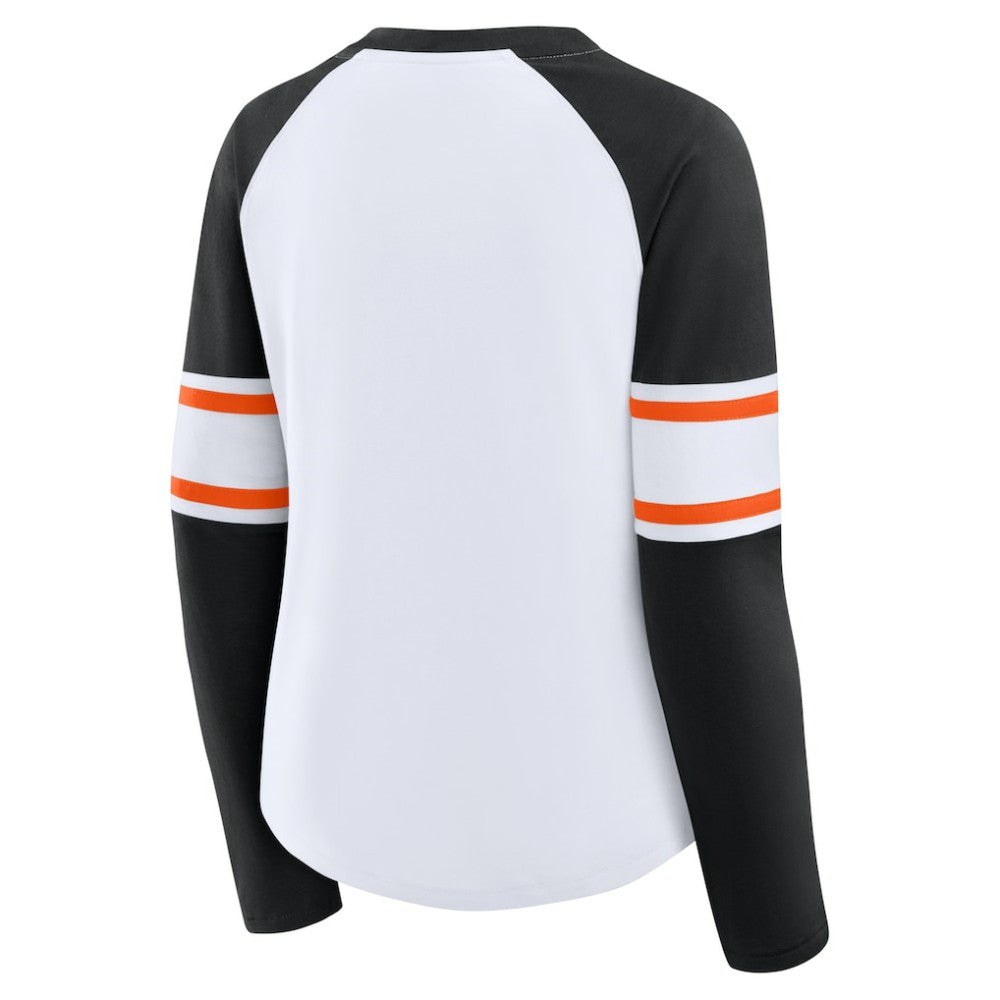 San Francisco Giants Women's Blitz Package Raglan Lace-Up V-Neck Long Sleeve T-Shirt - White/Black