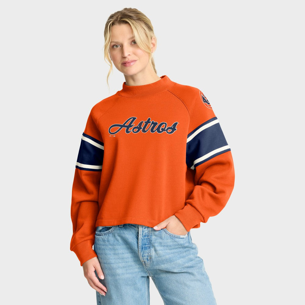 Houston Astros Women's Oversized Toss Sweep Raglan Pullover Sweatshirt - Orange