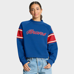 Atlanta Braves Women's Oversized Toss Sweep Raglan Pullover Sweatshirt - Royal