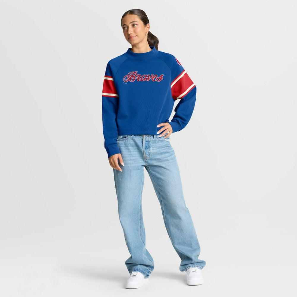 Atlanta Braves Women's Oversized Toss Sweep Raglan Pullover Sweatshirt - Royal