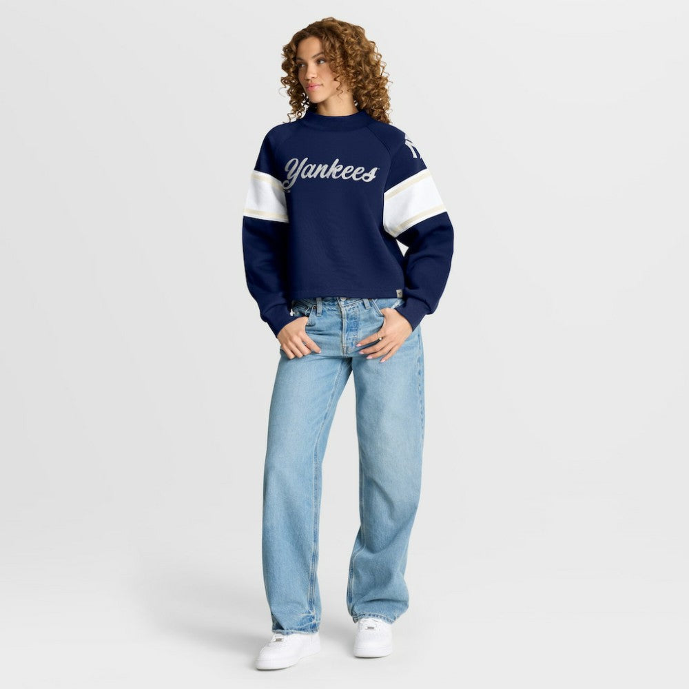 New York Yankees Women's Oversized Toss Sweep Raglan Pullover Sweatshirt - Navy