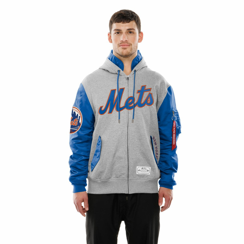 New York Mets x Alpha Industries MA-1 Full-Zip Hoodie Jacket - Royal/Grey | New Era