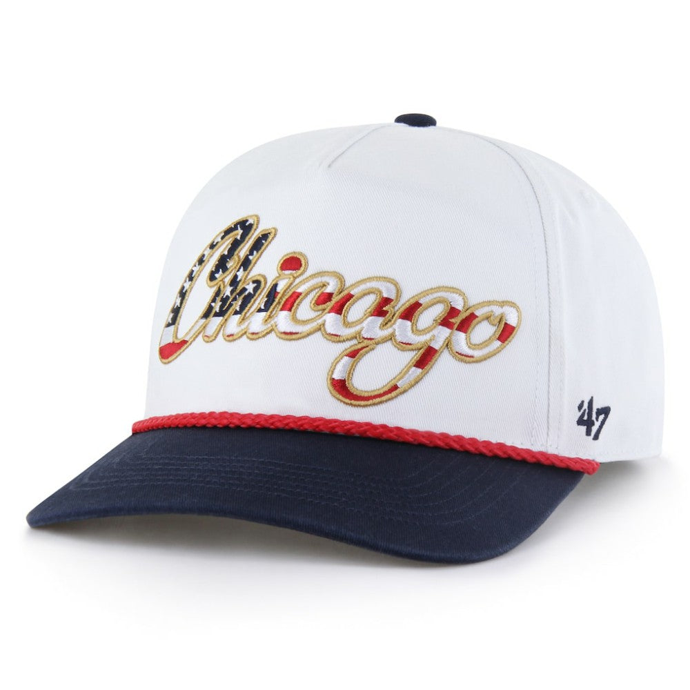 Chicago Cubs Patriotic Overhand Hitch Adjustable Hat - White | 47 brand