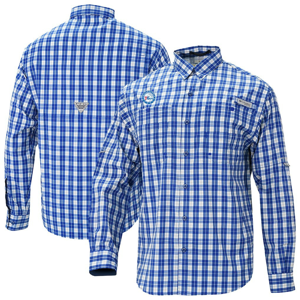 Philadelphia 76ers Super Tamiami Omni-Shade Long Sleeve Button-Down Shirt - Blue | Columbia for sale