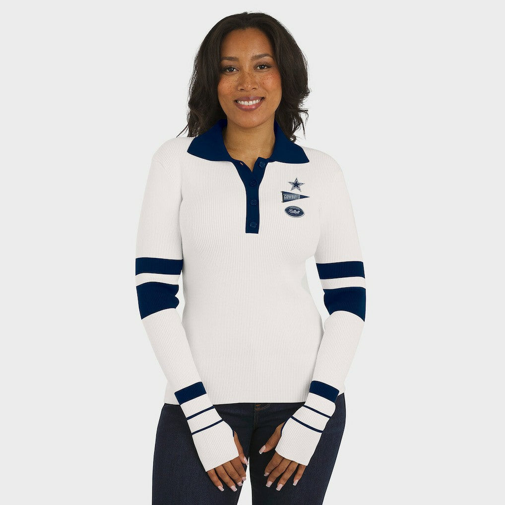 NFL Dallas Cowboys WEAR by Erin Andrews Women's Ribbed Henley Polo Sweater
