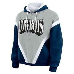 NFL Dallas Cowboys WEAR by Erin Andrews Women's Plus Size Retro Crinkle Full-Zip Hoodie Windbreaker Jacket