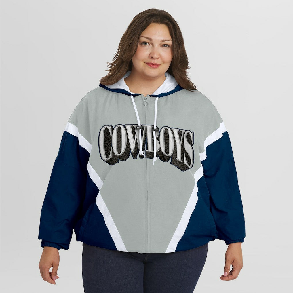NFL Dallas Cowboys WEAR by Erin Andrews Women's Plus Size Retro Crinkle Full-Zip Hoodie Windbreaker Jacket