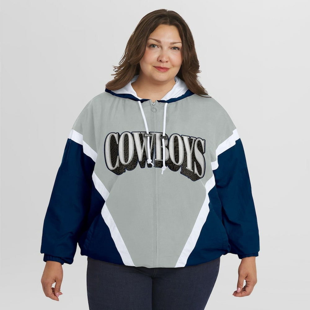 NFL Dallas Cowboys WEAR by Erin Andrews Women's Plus Size Retro Crinkle Full-Zip Hoodie Windbreaker Jacket