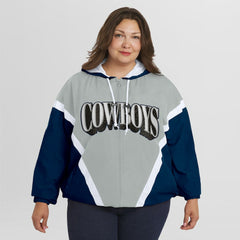 NFL Dallas Cowboys WEAR by Erin Andrews Women's Plus Size Retro Crinkle Full-Zip Hoodie Windbreaker Jacket
