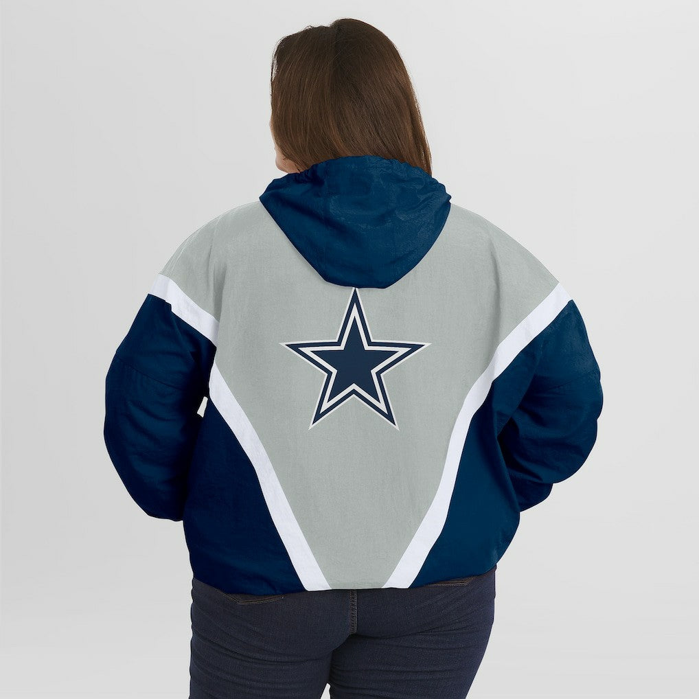 NFL Dallas Cowboys WEAR by Erin Andrews Women's Plus Size Retro Crinkle Full-Zip Hoodie Windbreaker Jacket