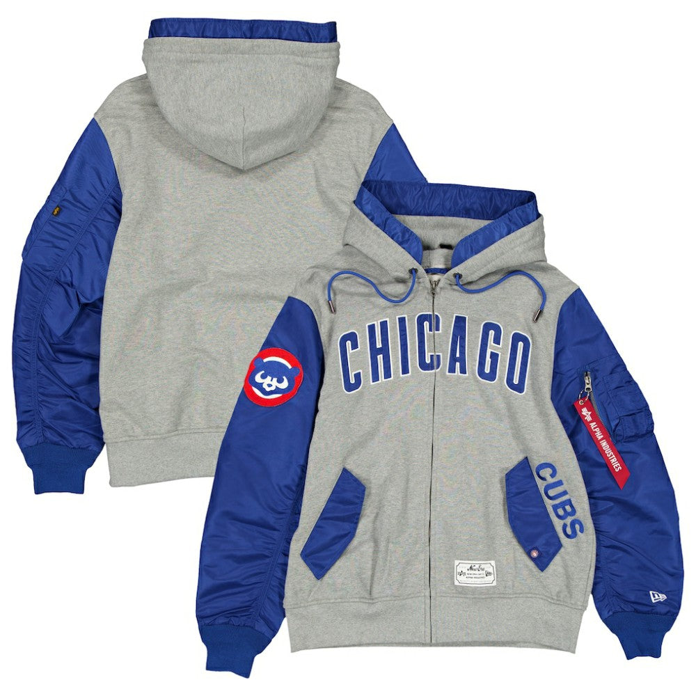 Chicago Cubs x Alpha Industries Full-Zip Hoodie Jacket - Heather Gray/Royal | New Era