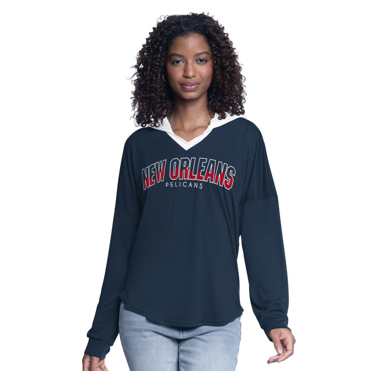 New Orleans Pelicans G-III 4Her by Carl Banks Women's Bench Player Oversized Long Sleeve Hooded Top - Navy online