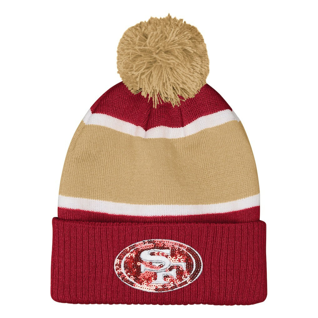 NFL San Francisco 49ers Outerstuff Girls Let's Play Cuffed Knit Hat with Pom