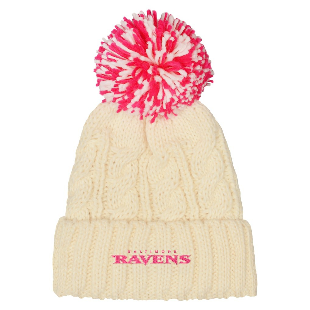 NFL Baltimore Ravens Outerstuff Girls Cable Cuffed Knit Hat with Pom
