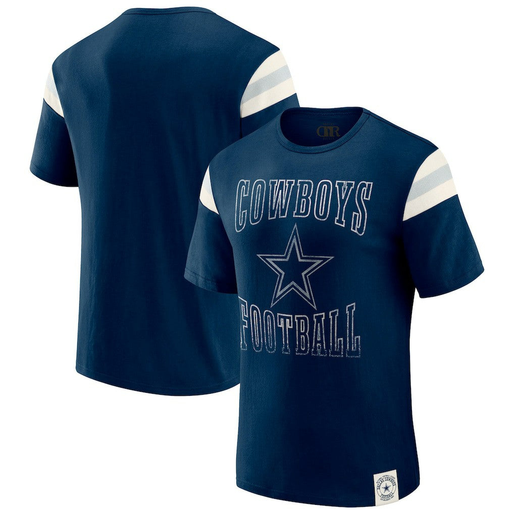 NFL Dallas Cowboys Darius Rucker Collection Distressed Throwback Shoulder Stripe T-Shirt