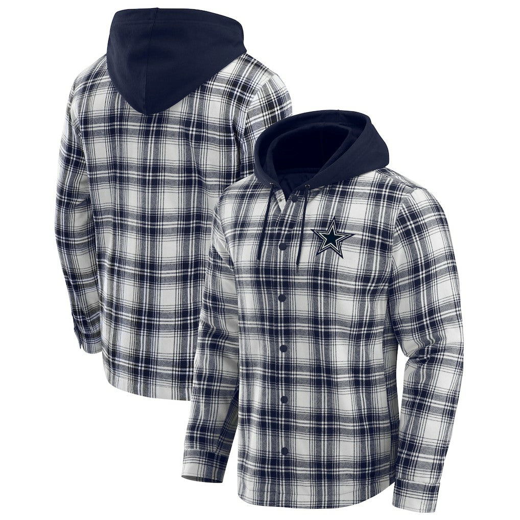 NFL Dallas Cowboys Darius Rucker Collection Plaid Flannel Quilted Full-Snap Hooded Shacket