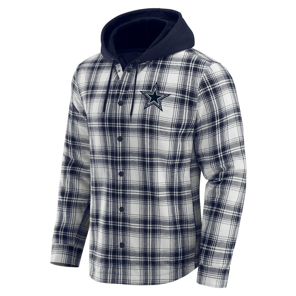 NFL Dallas Cowboys Darius Rucker Collection Plaid Flannel Quilted Full-Snap Hooded Shacket