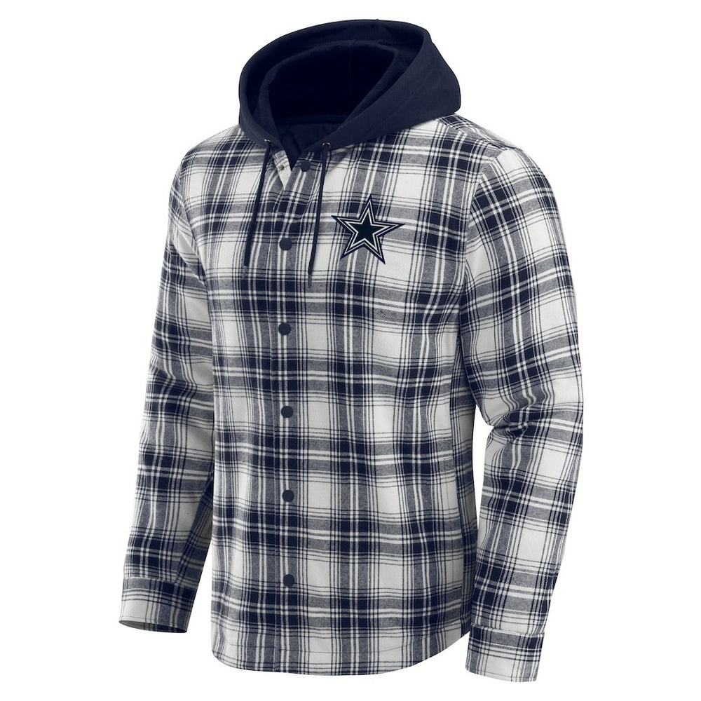 NFL Dallas Cowboys Darius Rucker Collection Plaid Flannel Quilted Full-Snap Hooded Shacket