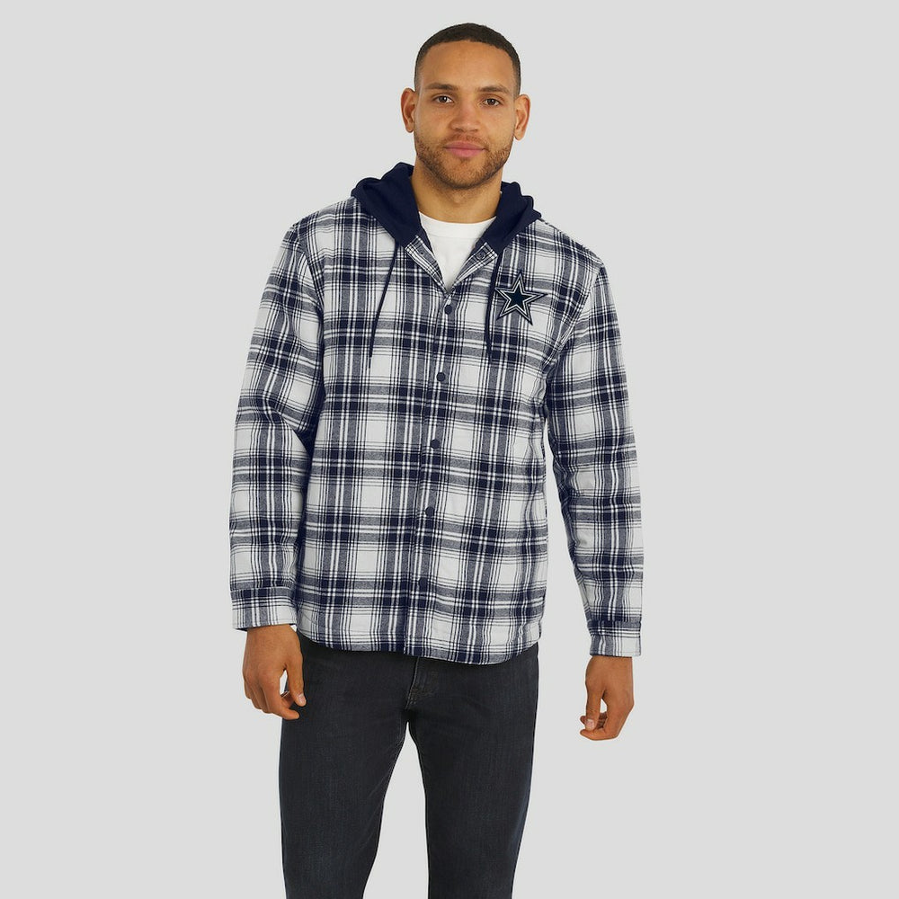 NFL Dallas Cowboys Darius Rucker Collection Plaid Flannel Quilted Full-Snap Hooded Shacket