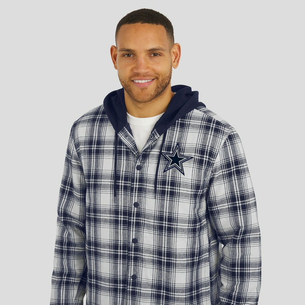 NFL Dallas Cowboys Darius Rucker Collection Plaid Flannel Quilted Full-Snap Hooded Shacket