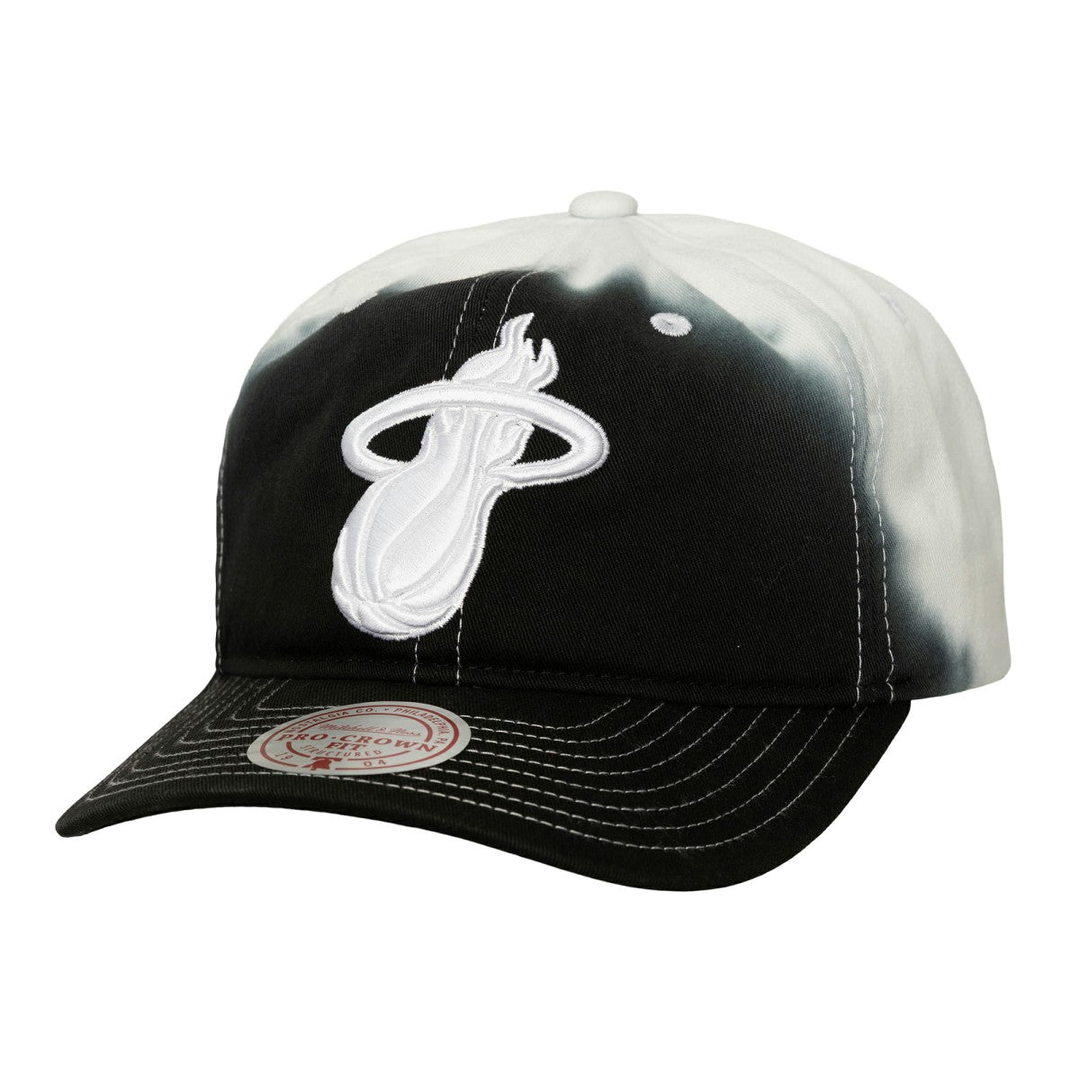 Miami Heat Dip Dye Pro Crown Adjustable Hat - Black/White | Mitchell & Ness shop