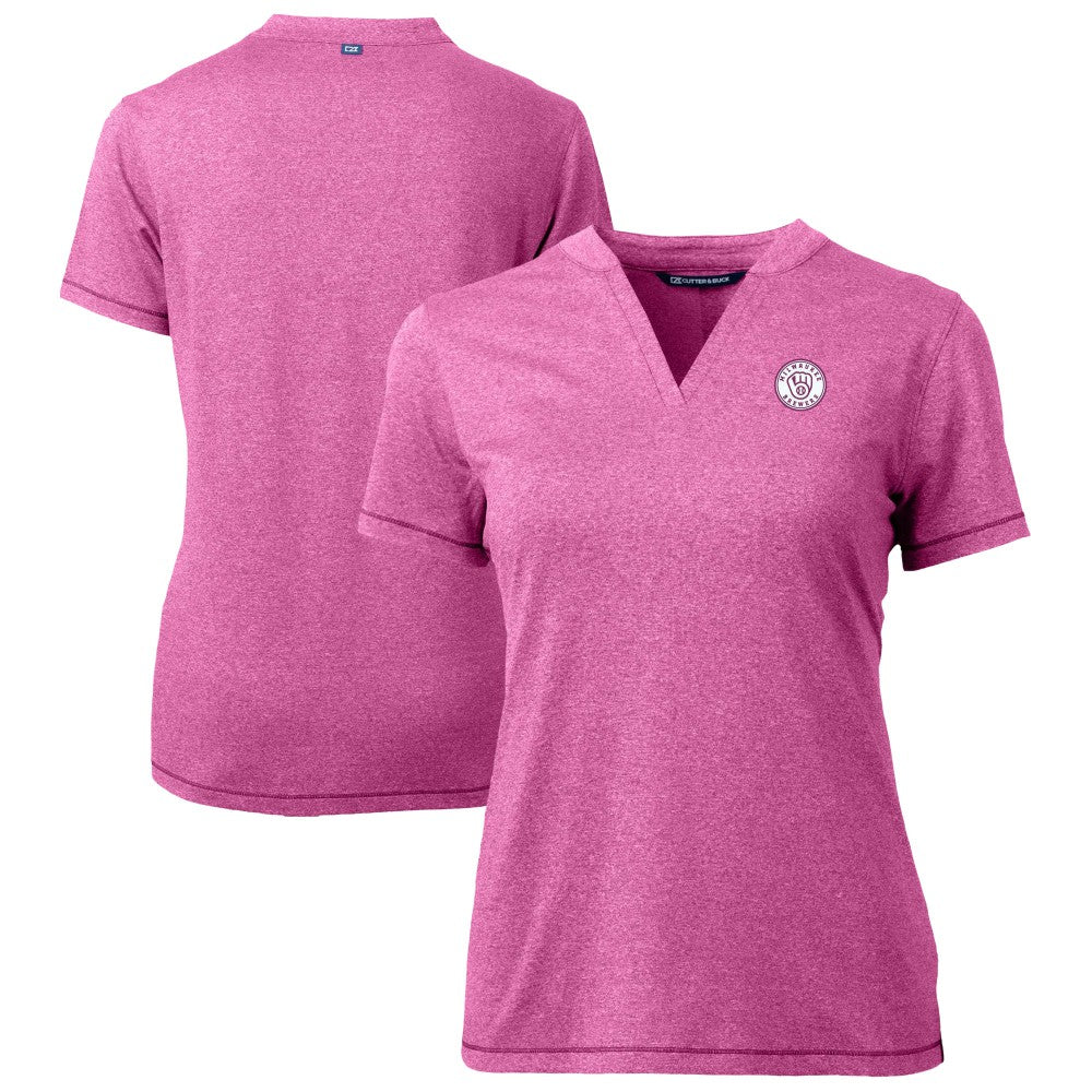 Milwaukee Brewers Cutter & Buck Forge Heathered Stretch Blade Top - Light Pink