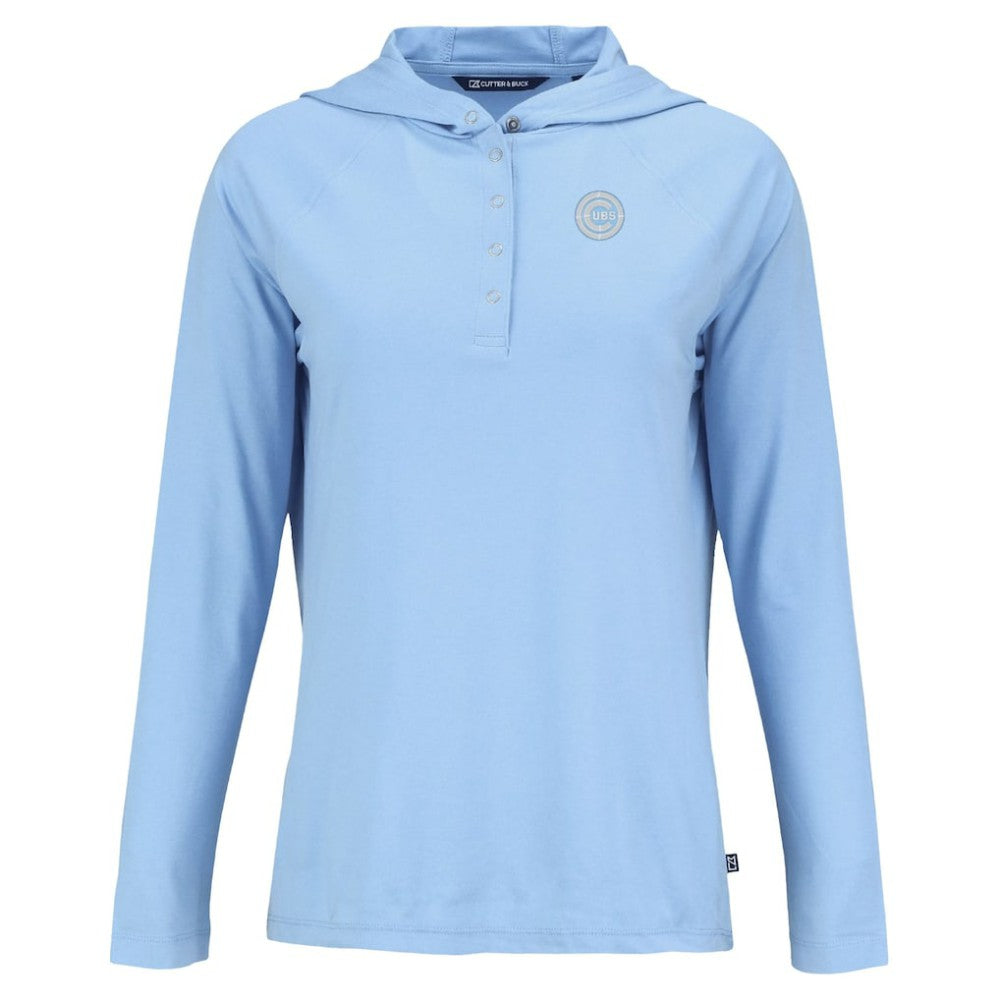 Chicago Cubs Cutter & Buck Women's Coastline Epic Comfort Eco Recycled Long Sleeve Hoodie T-Shirt - Powder Blue