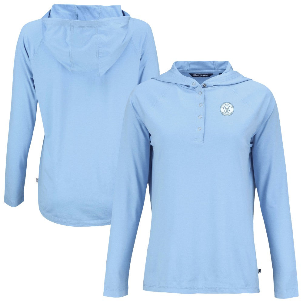 Milwaukee Brewers Cutter & Buck Women's Coastline Epic Comfort Eco Recycled Long Sleeve Hoodie T-Shirt - Powder Blue