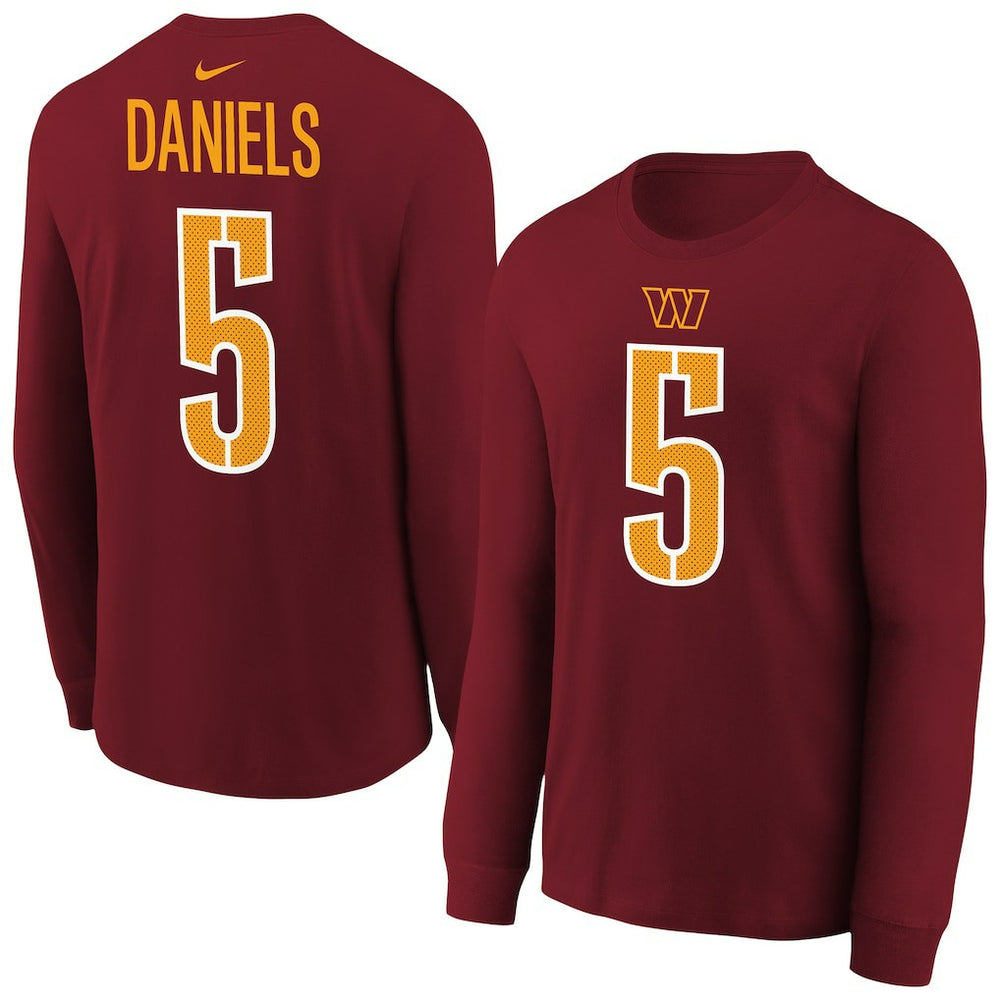 NFL Washington Commanders Jayden Daniels  Youth Player Name & Number Long Sleeve T-Shirt