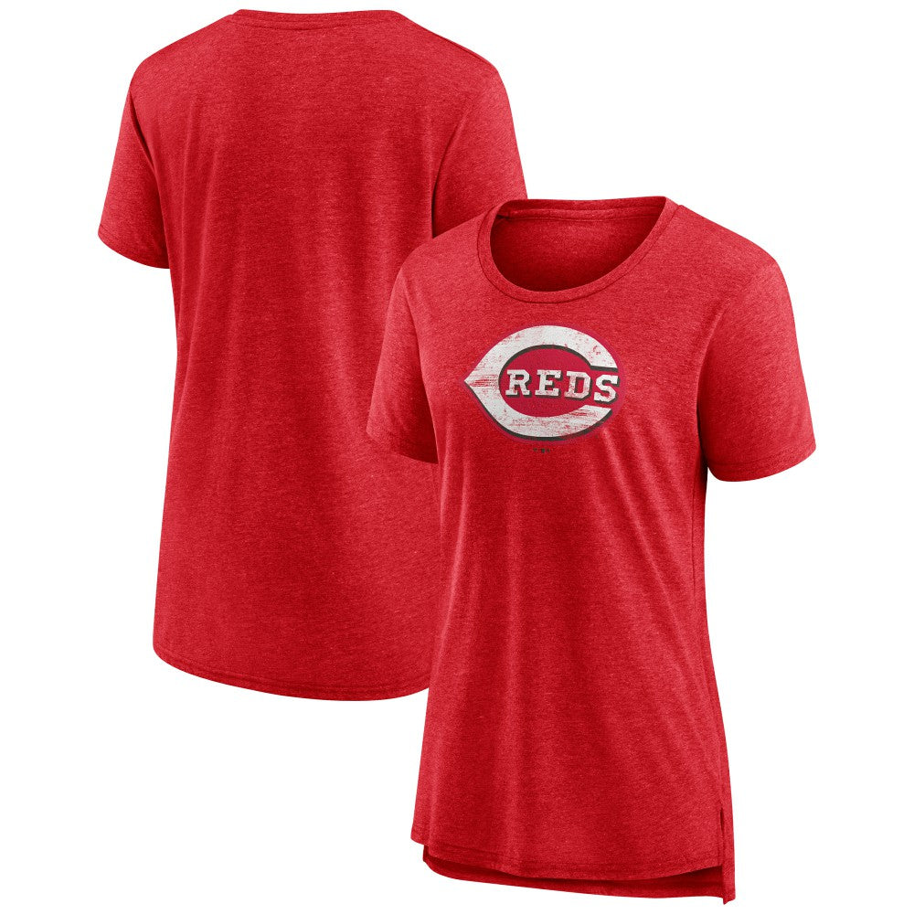 Cincinnati Reds Women's Weathered Official Logo Tri-Blend T-Shirt - Red