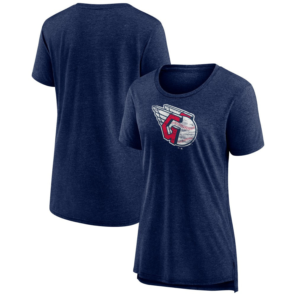 Cleveland Guardians Women's Weathered Official Logo Tri-Blend T-Shirt - Navy