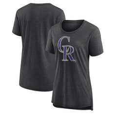Colorado Rockies Women's Weathered Official Logo Tri-Blend T-Shirt - Gray