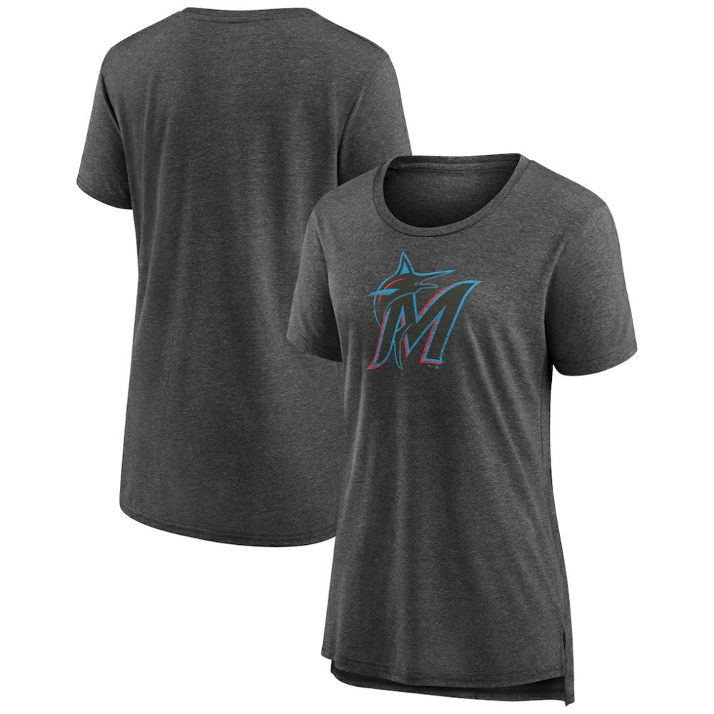Miami Marlins Women's Weathered Official Logo Tri-Blend T-Shirt - Gray