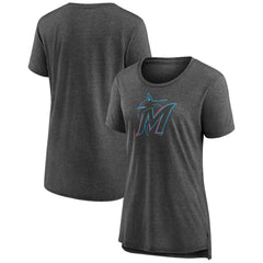 Miami Marlins Women's Weathered Official Logo Tri-Blend T-Shirt - Gray