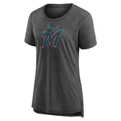 Miami Marlins Women's Weathered Official Logo Tri-Blend T-Shirt - Gray