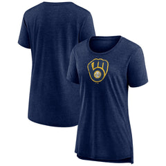 Milwaukee Brewers Women's Weathered Official Logo Tri-Blend T-Shirt - Navy