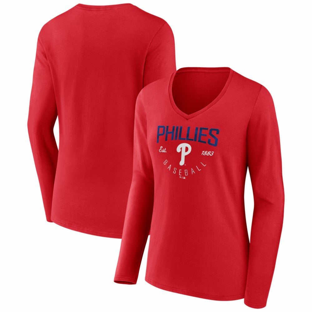 Philadelphia Phillies Women's Live For It Long Sleeve V-Neck T-Shirt - Red
