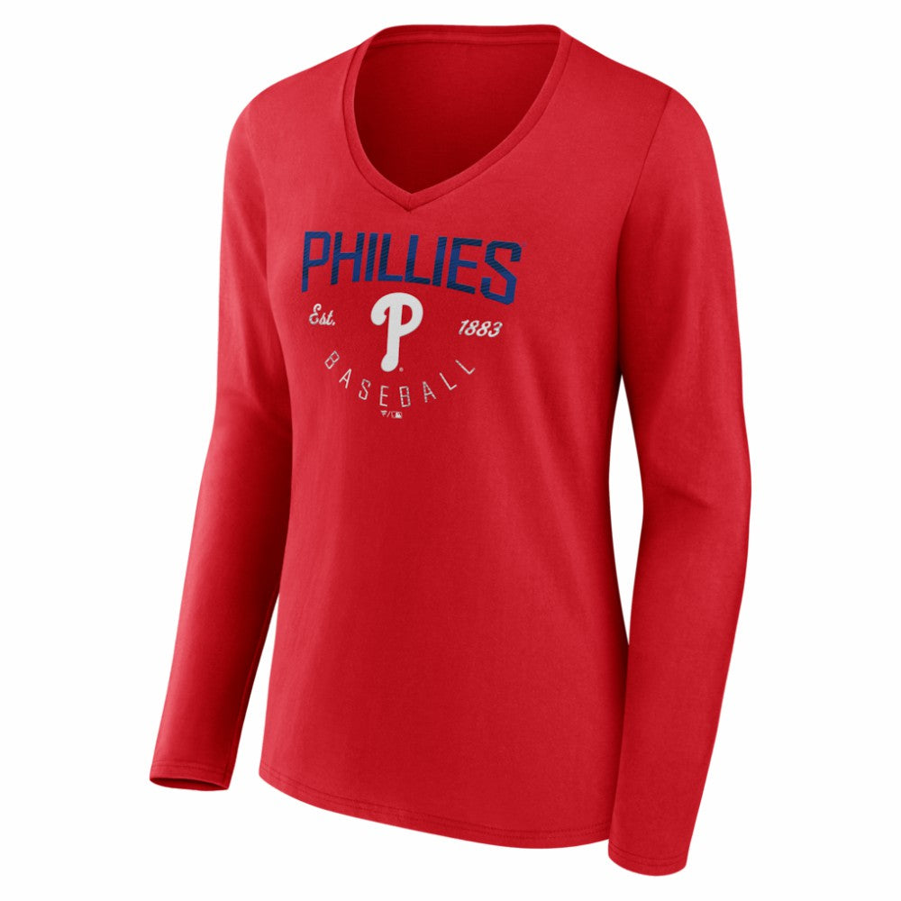 Philadelphia Phillies Women's Live For It Long Sleeve V-Neck T-Shirt - Red
