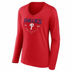 Philadelphia Phillies Women's Live For It Long Sleeve V-Neck T-Shirt - Red