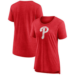 Philadelphia Phillies Women's Weathered Official Logo Tri-Blend T-Shirt - Red