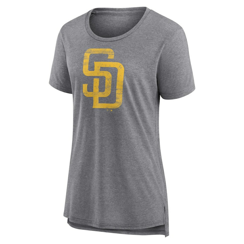 San Diego Padres Women's Weathered Official Logo Tri-Blend T-Shirt - Gray