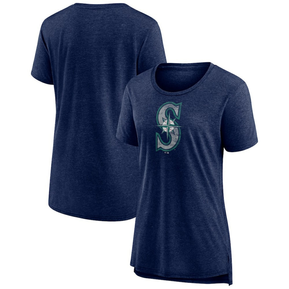 Seattle Mariners Women's Weathered Official Logo Tri-Blend T-Shirt - Navy