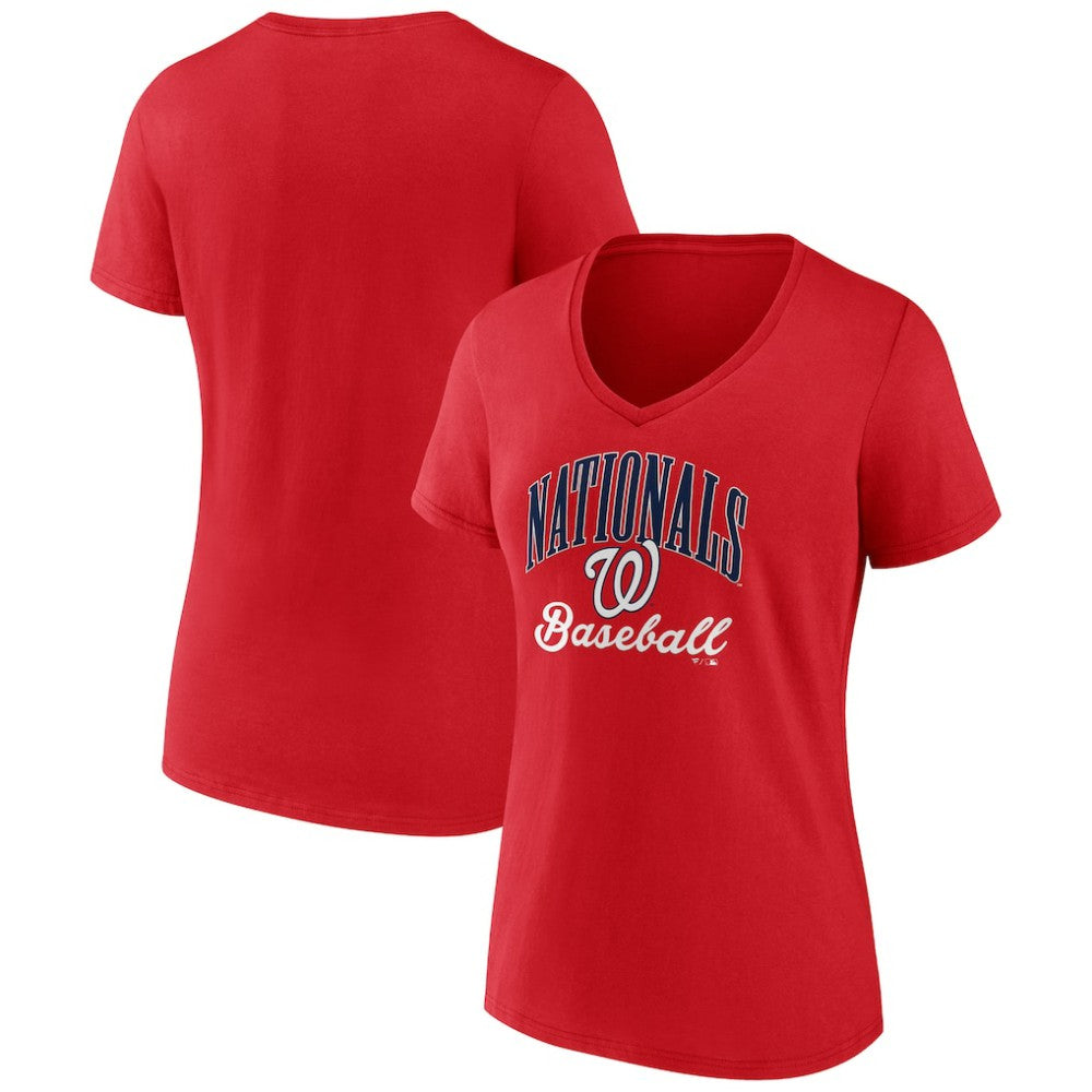 Washington Nationals Women's Victory Script V-Neck T-Shirt - Red