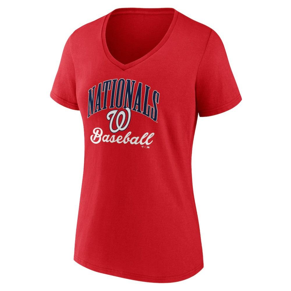 Washington Nationals Women's Victory Script V-Neck T-Shirt - Red