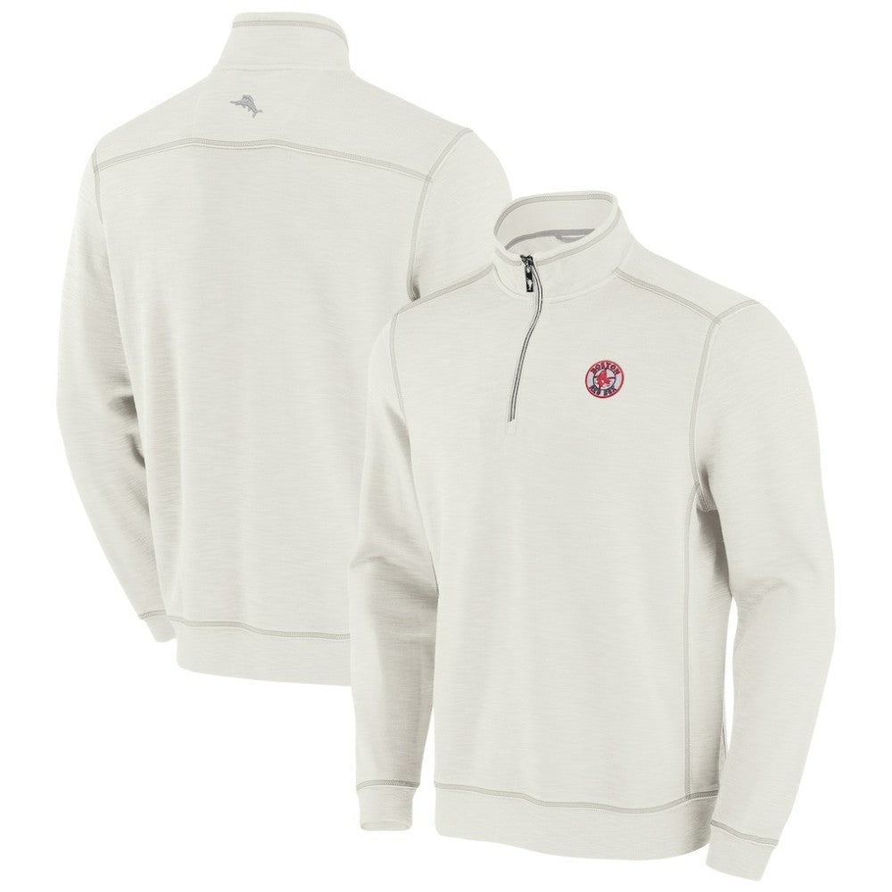 Boston Red Sox Tommy Bahama Sport Tobago Bay Tri-Blend Half-Zip Sweatshirt - Cream