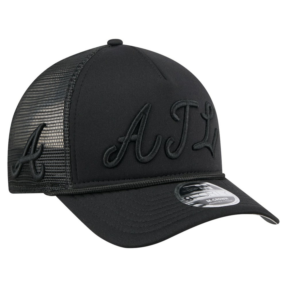 Atlanta Braves City Initial 9FORTY A-Frame M-Crown Adjustable Trucker Hat - Black | New Era